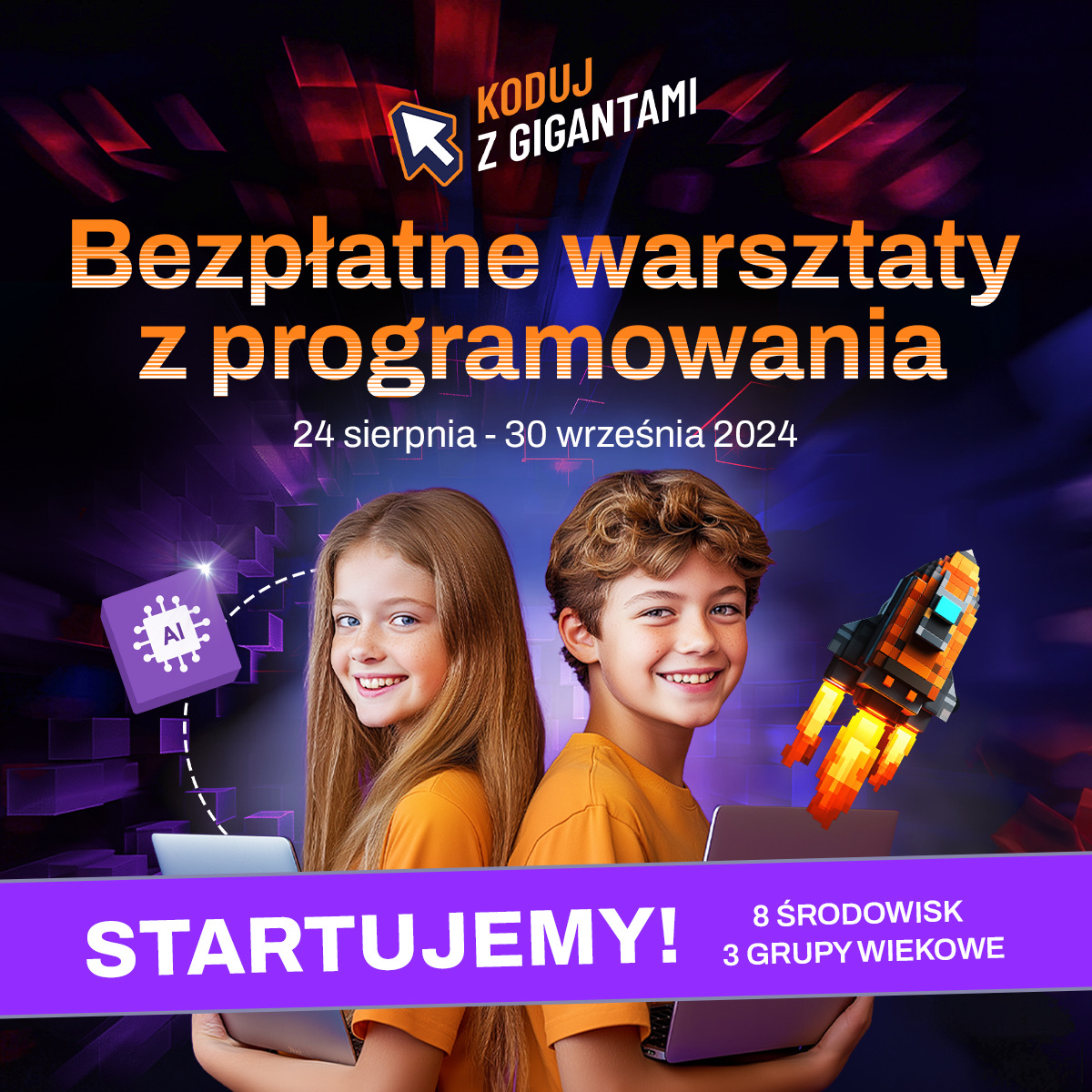 Koduj z Gigantami: Cyber Przygoda w świecie AI - Bezpłatne warsztaty z programowania dla dzieci i młodzieży